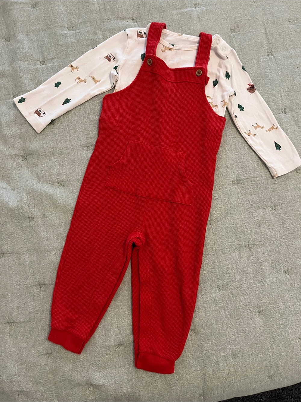 Carter's Bright Red Waffle Overalls with Front Pocket